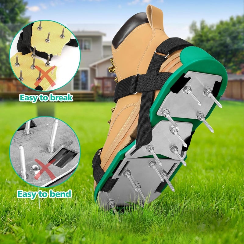 MOFEEZ Lawn Aerator Shoes for Grass - Pre-Assembled Grass Aerator Shoes for Lawn - Soil Yard Aerator Tool for Aerating Patio Garden, Green&Black - Image 3